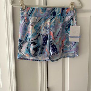 NWT - Athleta Girl Printed Record Breaker 3" Shorts Blue/Purple Girls Size 14